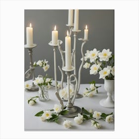 White Flowers And Candles Canvas Print