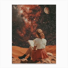 Girl Reading Book In Space Canvas Print