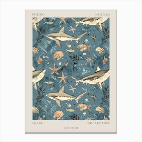 Pastel Angel Shark Watercolour Seascape Pattern 1 Poster Canvas Print