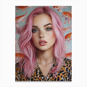Beautiful Woman With Koi Fish 3 Canvas Print