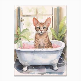 Peterbald Cat In Bathtub Botanical Bathroom 2 Canvas Print