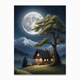 House In The Moonlight Canvas Print