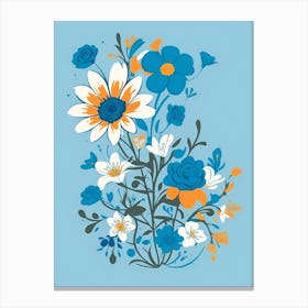 Beautiful Flowers Illustration Vertical Composition In Blue Tone 7 Canvas Print