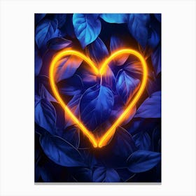 Neon Heart In The Leaves 1 Canvas Print