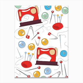 Seamless Pattern With Sewing Machine Canvas Print
