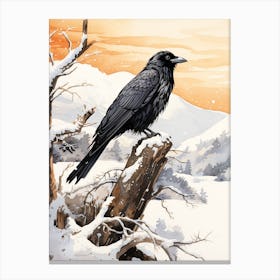 Winter Bird Painting Raven 1 Canvas Print