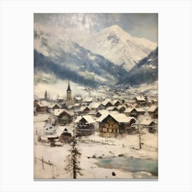 Vintage Winter Painting Lech Austria 2 Canvas Print