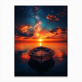 Sunset In A Boat Canvas Print