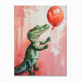 Cute Alligator With Balloon Canvas Print
