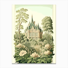 Château De Chantilly Gardens, France Vintage Botanical Canvas Print