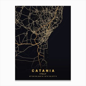 Catania Sicily Italy Black And Gold Map Canvas Print