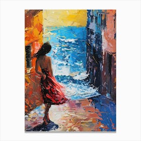 Woman Walking By The Sea Canvas Print