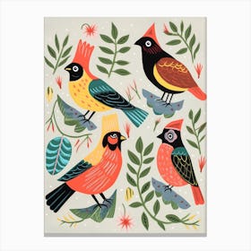 Folk Style Bird Painting Northern Cardinal 3 Canvas Print