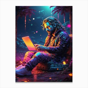 Man Using Laptop In The Forest Canvas Print