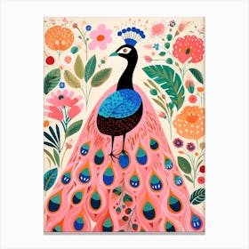 Pink Scandi Peacock 3 Canvas Print