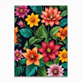 Tropical Flowers Seamless Pattern Canvas Print
