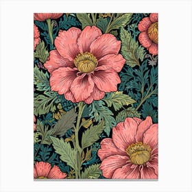 William Morris Pink Flowers Wallpaper Canvas Print