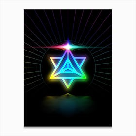Neon Geometric Glyph in Candy Blue and Pink with Rainbow Sparkle on Black n.0121 Canvas Print