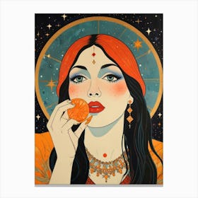 Woman Eating An Orange Canvas Print