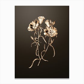 Gold Botanical Large Purple Chilian Evening Primrose on Chocolate Brown n.2345 Canvas Print