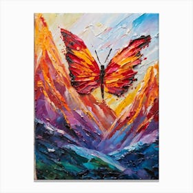 Butterfly With Wings Flapping Like A Paintbrush Splattering Vibrant Paints Across A Canvas Of Mounta Canvas Print