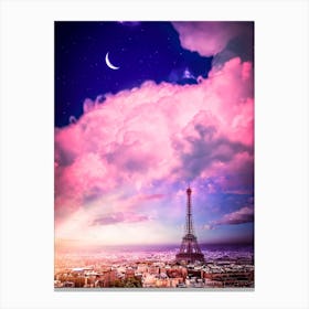 Paris Eiffel Tower And Pink Clouds Canvas Print