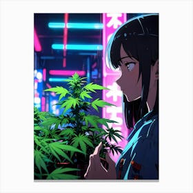 Anime Girl Looking At Marijuana Canvas Print