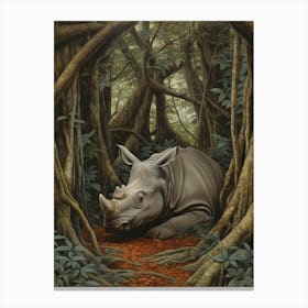 Rhino Resting In The Forest 2 Canvas Print