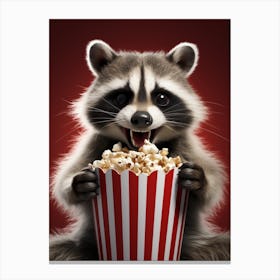 Cartoon Common Raccoon Eating Popcorn At The Cinema 2 Canvas Print