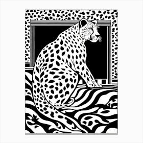 Cheetah Lino cut Black And White Lines, animal art, 174 Canvas Print