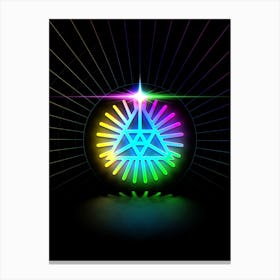 Neon Geometric Glyph in Candy Blue and Pink with Rainbow Sparkle on Black n.0221 Canvas Print