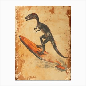 Vintage Archaeopteryx Dinosaur On A Surf Board Canvas Print