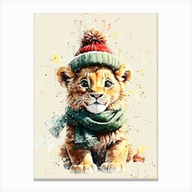 christmas lion kids watercolor Canvas Print