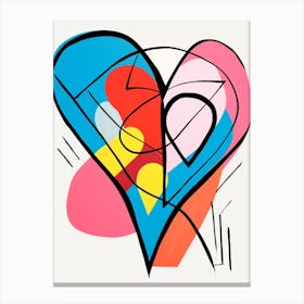 Abstract Heart Lines Geometric Blue Pink Yellow Canvas Print