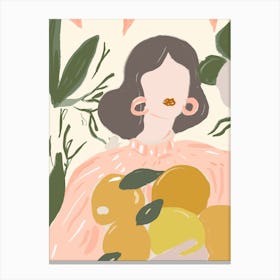 Illustration Of A Woman Holding Lemons Canvas Print