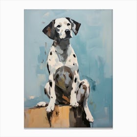 Dalmatian Dog, Painting In Light Teal And Brown 1 Canvas Print