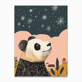Giant Panda Looking At A Starry Sky Storybook Illustration 1 Canvas Print