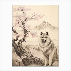 Japanese Wolf Vintage Style 3 Canvas Print
