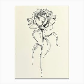 English Rose Black And White Line Drawing 22 Canvas Print