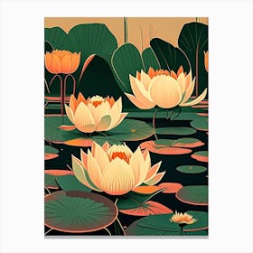 Lotus Flowers In Park Retro Illustration 2 Canvas Print
