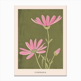 Pink & Green Cineraria 3 Flower Poster Canvas Print