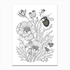 Flower With Bees 1 William Morris Style Canvas Print