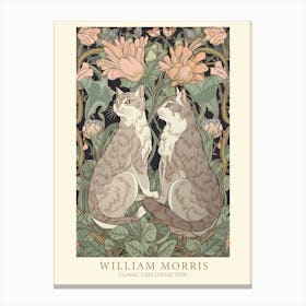 William Morris  Inspired  Classic Cats Pink Green Floral Canvas Print