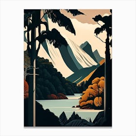 Fiordland National Park New Zealand Retro Canvas Print