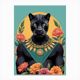 Floral Black Panther Portrait In A Suit (26) Canvas Print