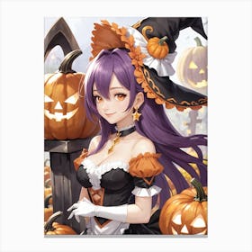 Sexy Girl With Pumpkin Halloween Painting (32) Canvas Print