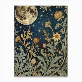 Moon And Flowers Style William Morris 6 Canvas Print