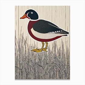 Wood Duck 2 Linocut Bird Canvas Print