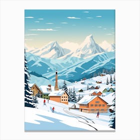 Retro Winter Illustration Lech Austria Canvas Print