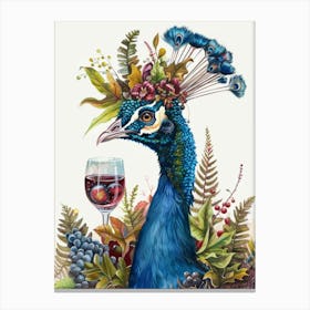 Peacock With Wine Glass 3 Canvas Print